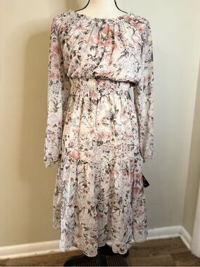 Kate and Lily neutral floral tiered maxi dress SZ 10
